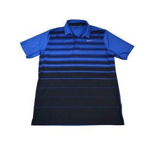 Nike Golf Dri-FIT Mens Large Blue Black Striped Short Sleeve Polo Shirt L